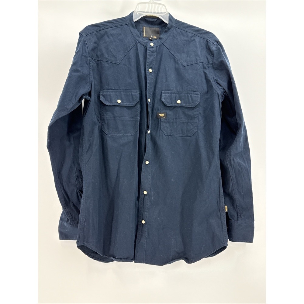 Diesel Successful Living 1979 ‎ Navy Band Collar Pearl Snap Shirt XL